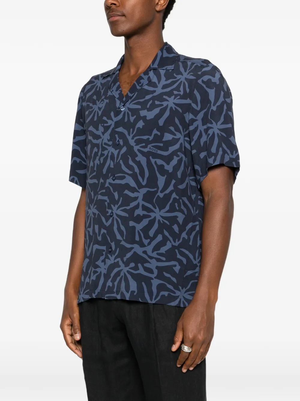 BOSS Piqué overhemd met logo-patch Blauw