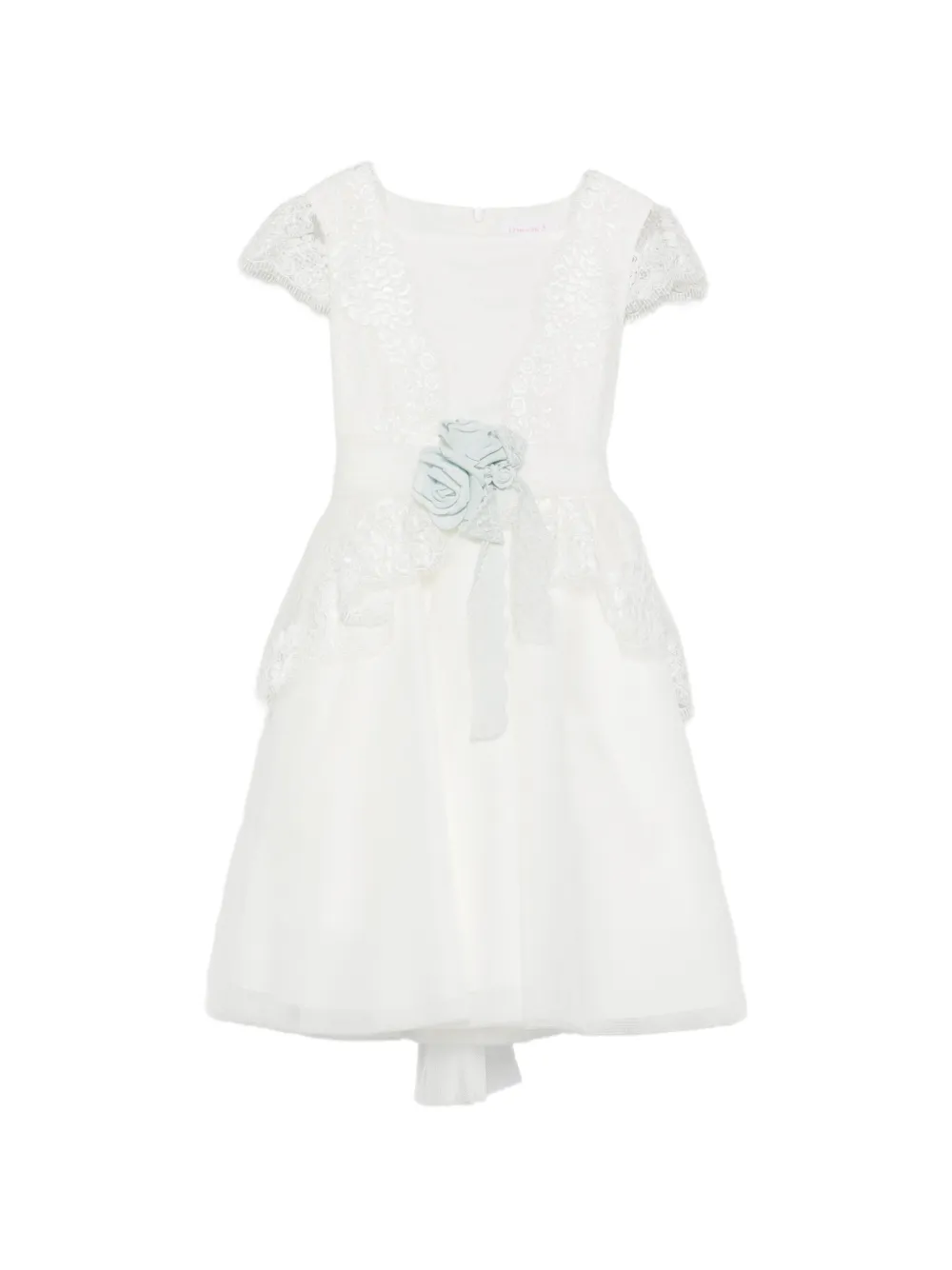 Mimilù lace-panelled floral-appliqué dress - Bianco