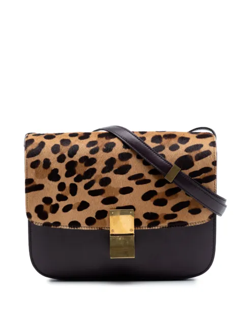 Celine Pre-Owned 2010 Medium Calfskin and Leopard Print Pony Hair Classic Box crossbody bag