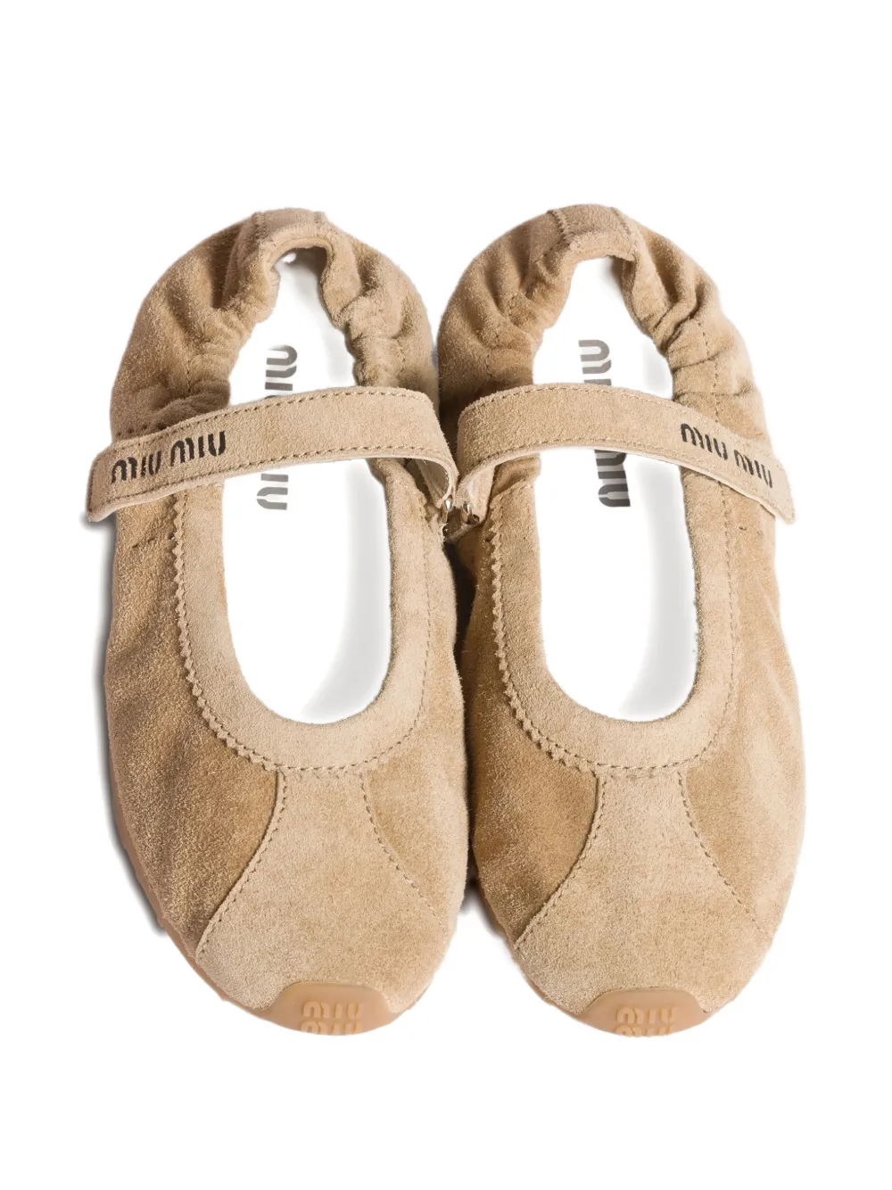 Miu Plume suede ballerinas Beige