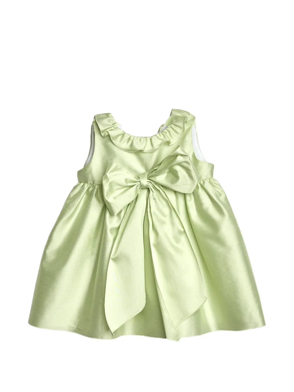 Little Bear ruffled-neck central-bow dress - Verde