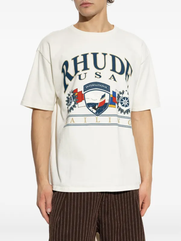 RHUDE graphic-print T-shirt | Neutrals | FARFETCH