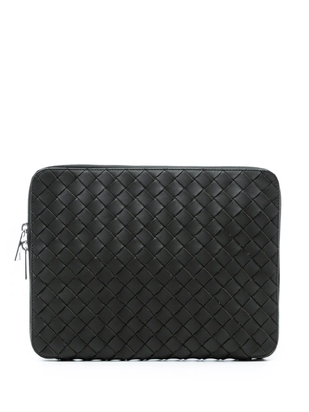 Pre-owned Bottega Veneta 2012-2026 Leather Intrecciato Hydrology Document Case Pouch Clutch Bag In Black