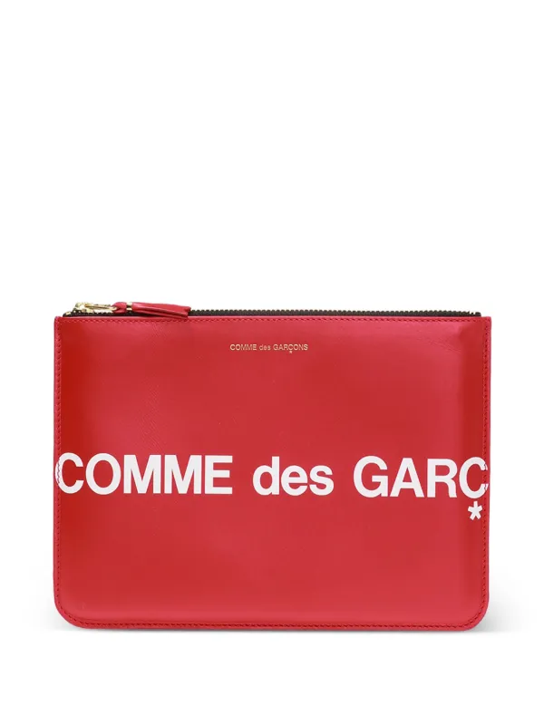 Comme des Garçons Logo-print Leather Pouch in Red
