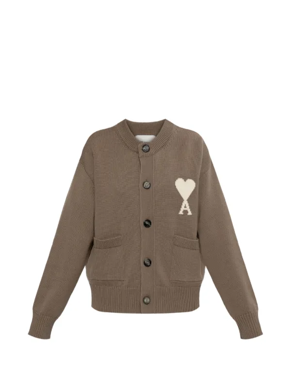 トップス Ami Pairs Ami de Coeur V-Neck Cardigan AMI Paris Cardigan Ami De Coeur Com Logo | Marrom | FARFETCH BR