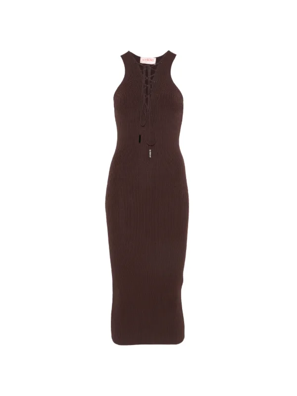lace up ribbed dress Green Ribbed Dress - Jersey Knit Dress - Lace-Up Midi Dress