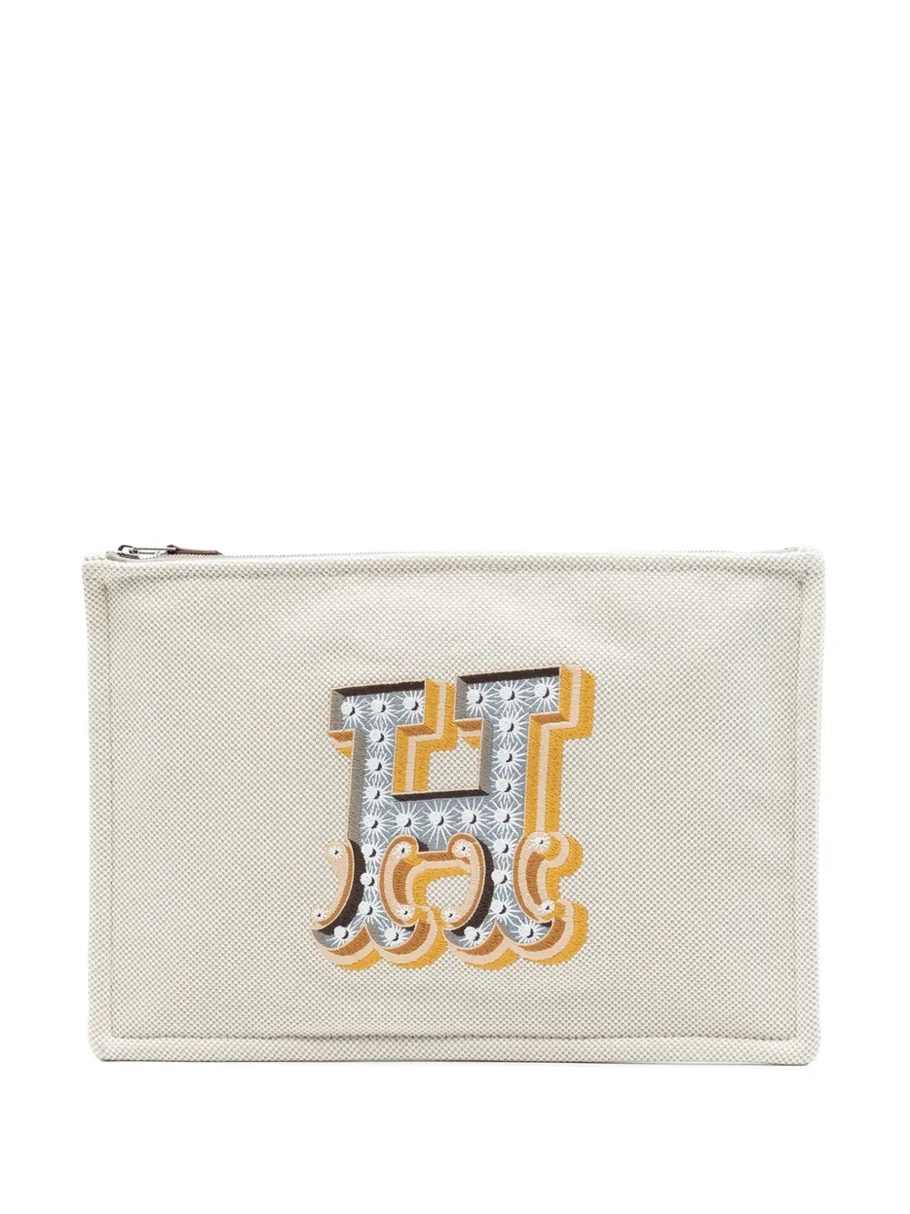 Hermès Pre-Owned 2016-2025 H Canvas Embroidered Electrique Flat Case clutch bag - Braun