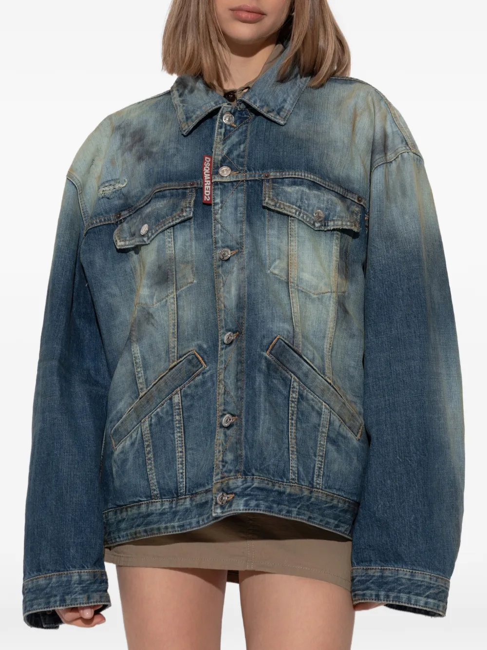 DSQUARED2 Gerafeld denim jack met vervaagd effect Blauw