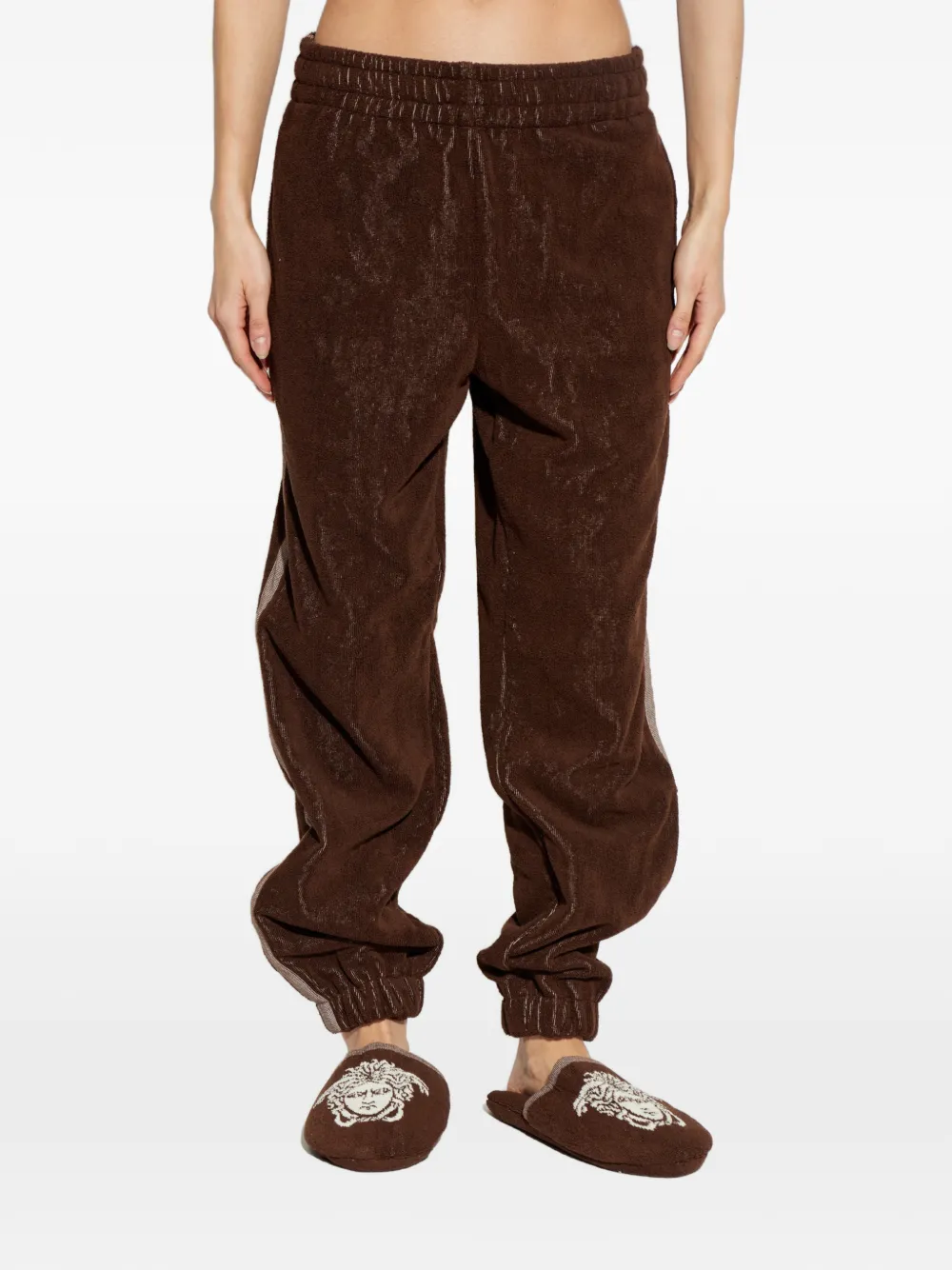 Versace Home Badstof trainingsbroek met geborduurd logo Bruin