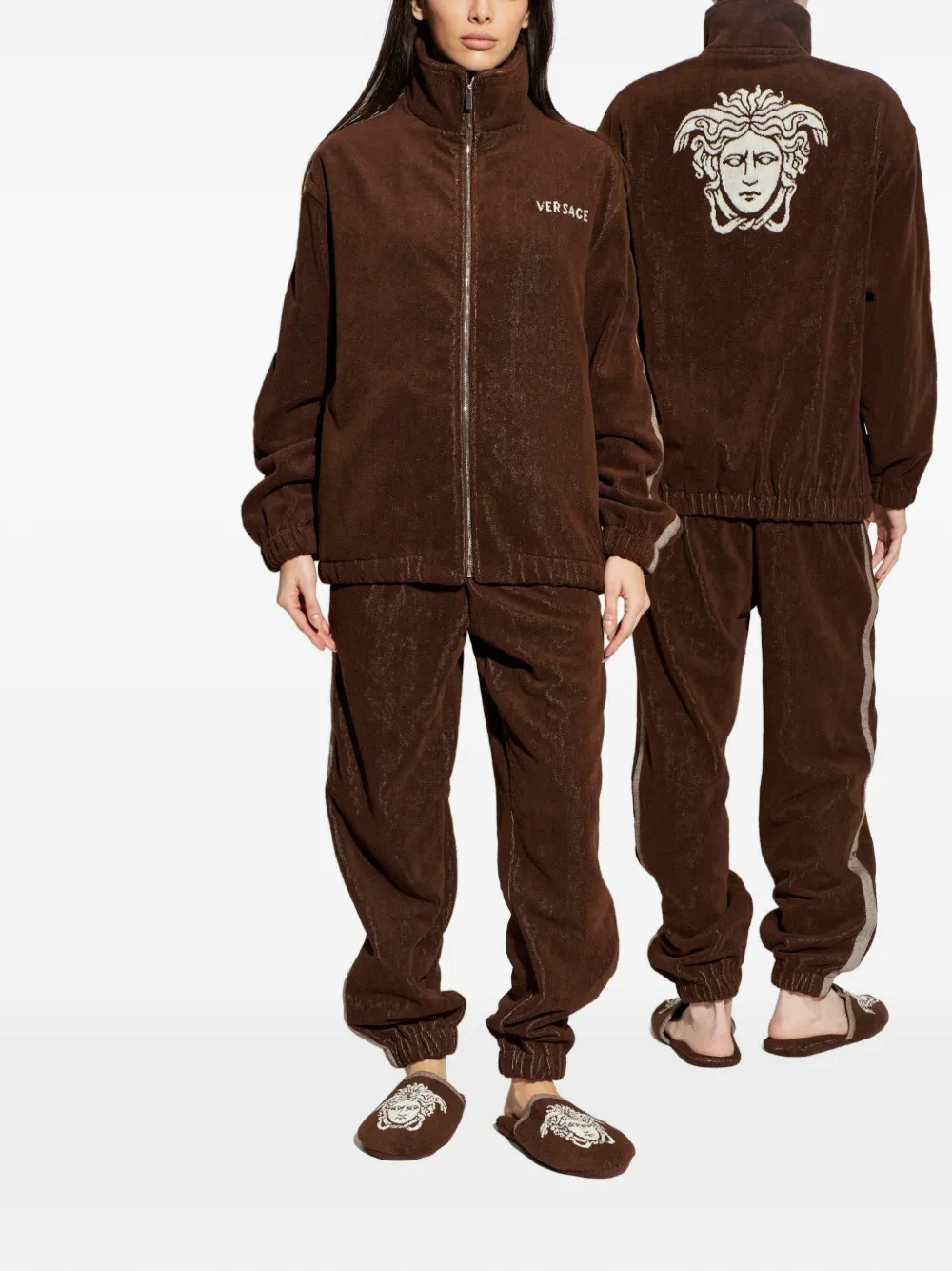 Versace Home Badstof trainingsbroek met geborduurd logo Bruin