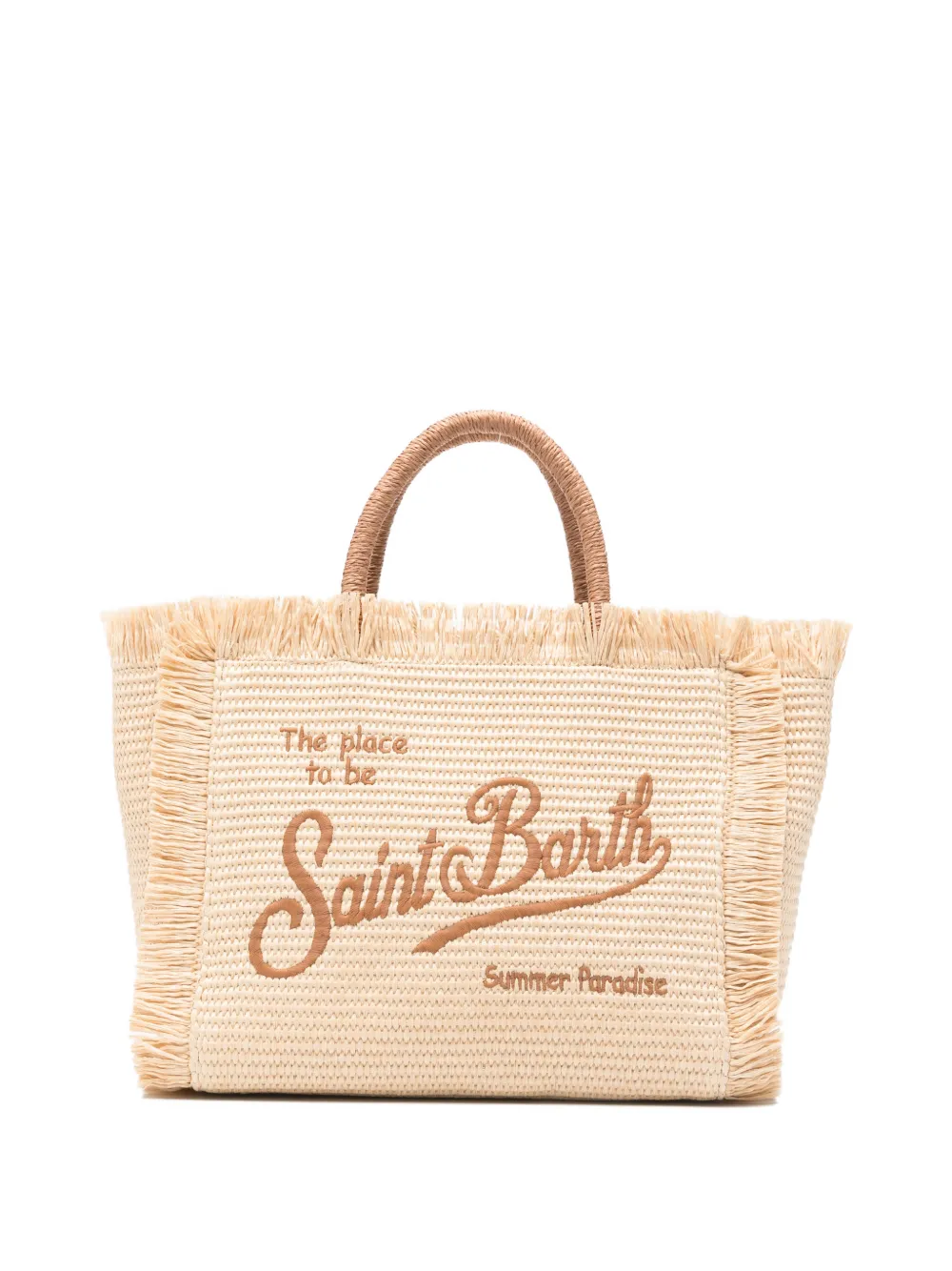 Mc2 Saint Barth Colette Fringed Embroidered Tote Bag In Neutral