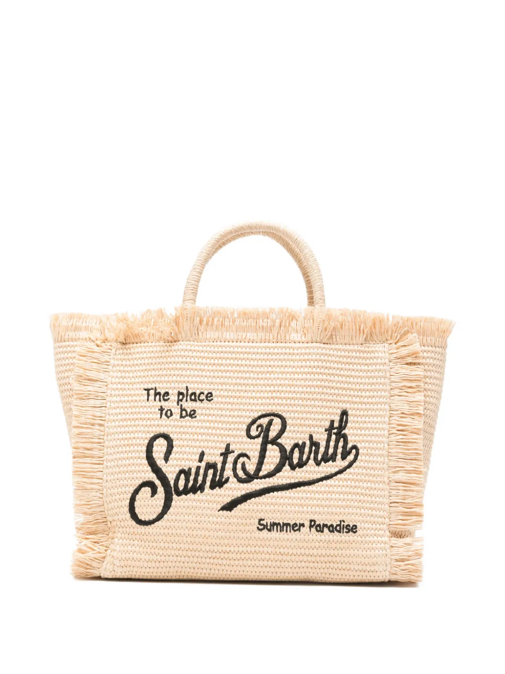Mc2 Saint Barth Colette Embroidered Fringed Tote Bag In Neutral