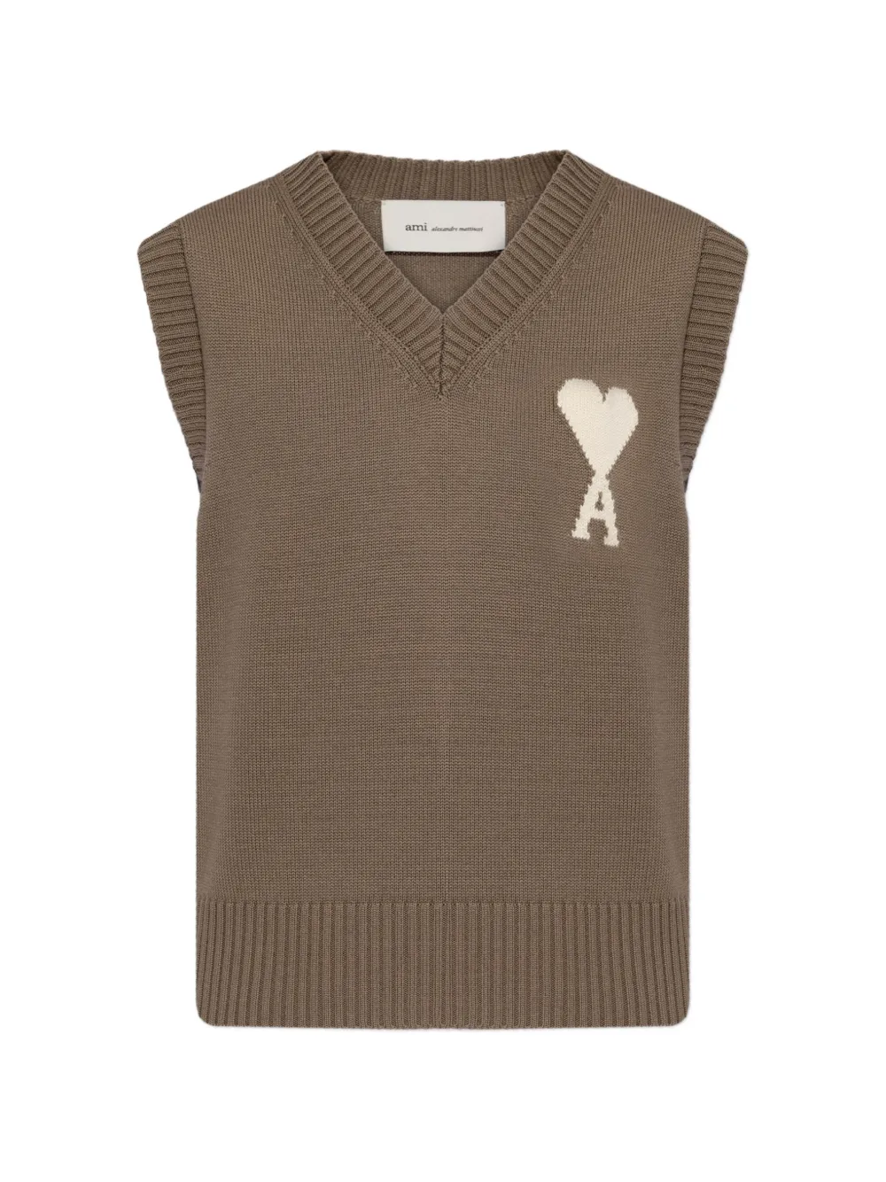 AMI Paris Maglione smanicato con scollo a V - Marrone