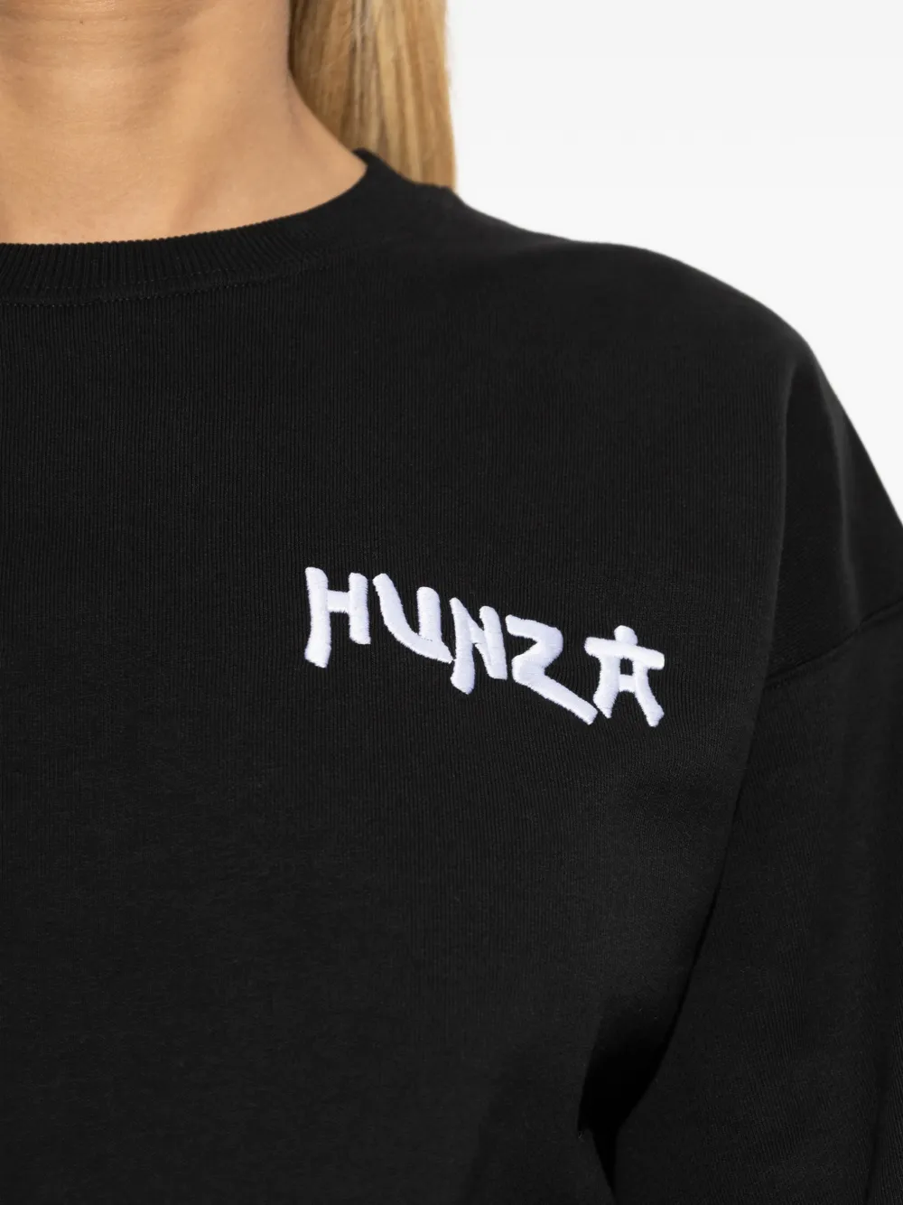 Hunza G Sweater met geborduurd logo Zwart