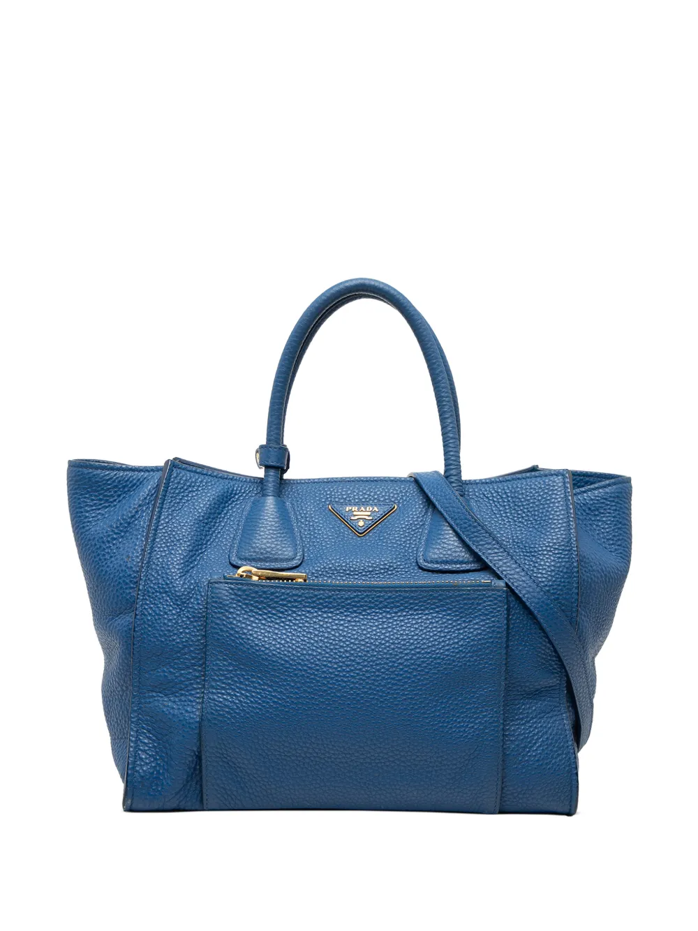 Prada Pre-Owned 2013-2026 Vitello Daino Front Pocket Open Convertible Tote satchel - Blu