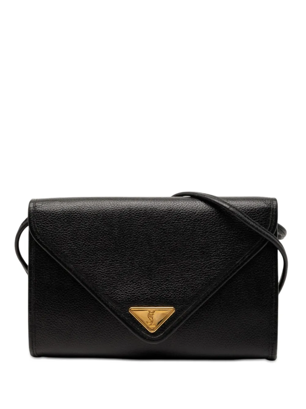 Pre-owned Saint Laurent 20th Century Leather Envelope Flap Crossbody Bag In Black