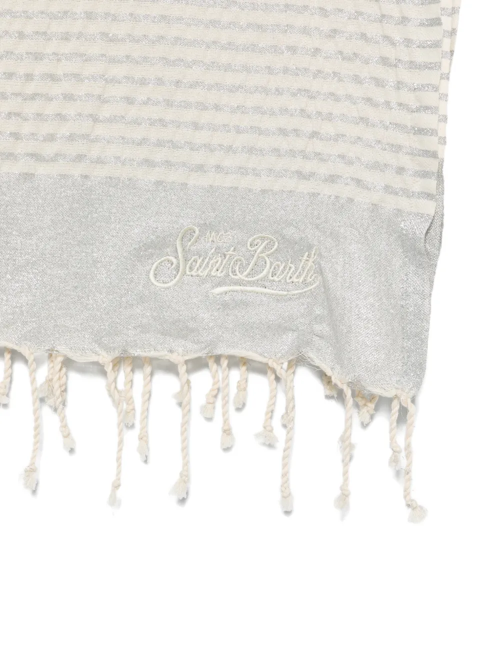 MC2 Saint Barth Kids Fouta Lurex gestreept strandlaken met franje Beige