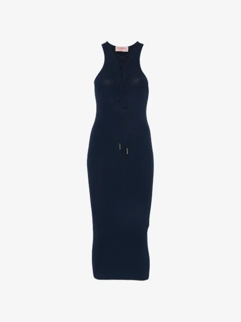 Iceberg lace-up ribbed-knit midi dress