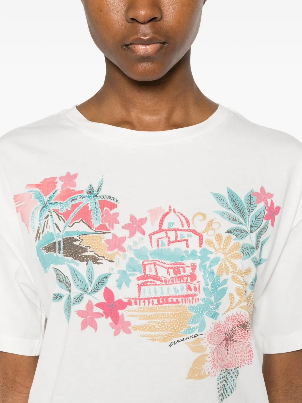 ERMANNO FIRENZE Katoenen T-shirt met grafische print Wit
