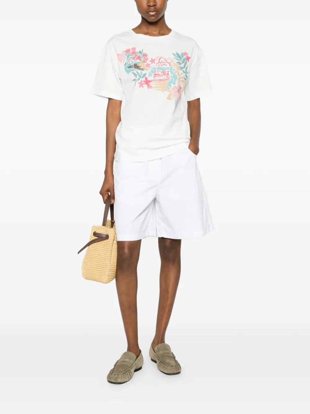 ERMANNO FIRENZE Katoenen T-shirt met grafische print Wit