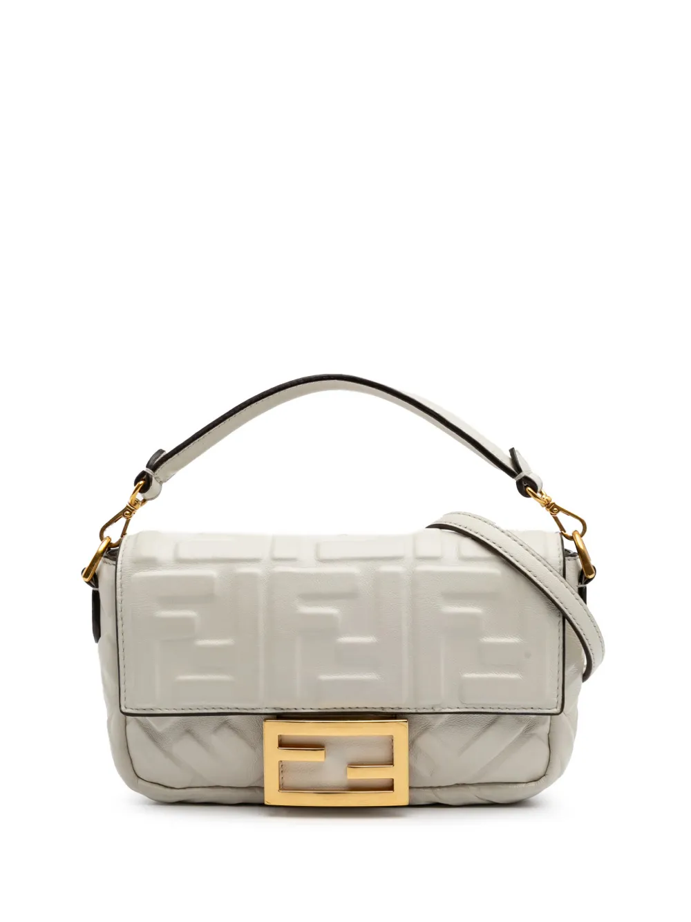 Fendi Pre-Owned 2010-2025 Mini Zucca Embossed Leather Baguette satchel - Bianco