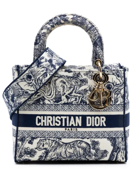 Christian Dior Pre-Owned 2023 Medium Embroidered Canvas Toile de Jouy Lady D Lite satchel