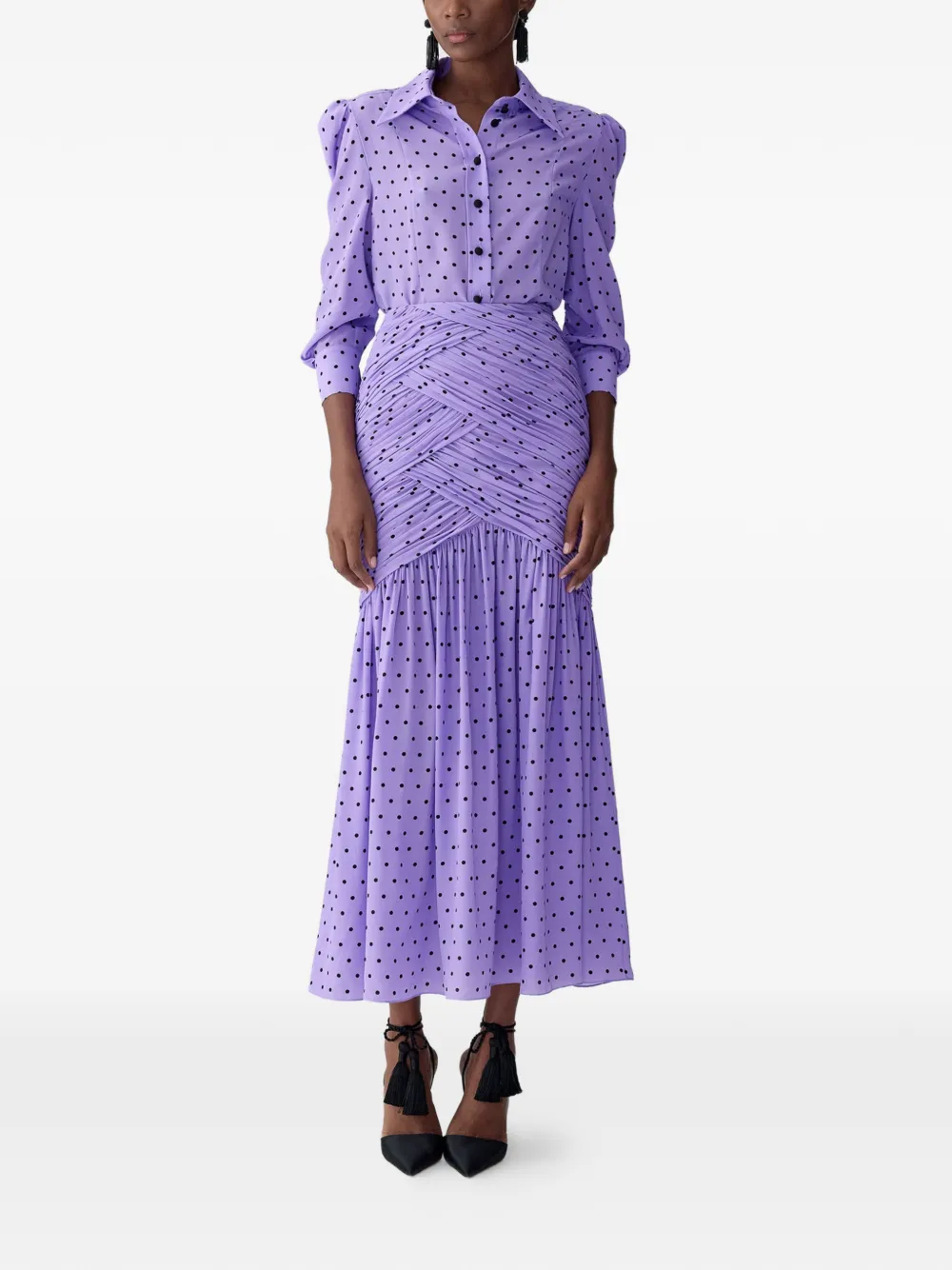Carolina Herrera Midi-rok met stippen en ruches Paars