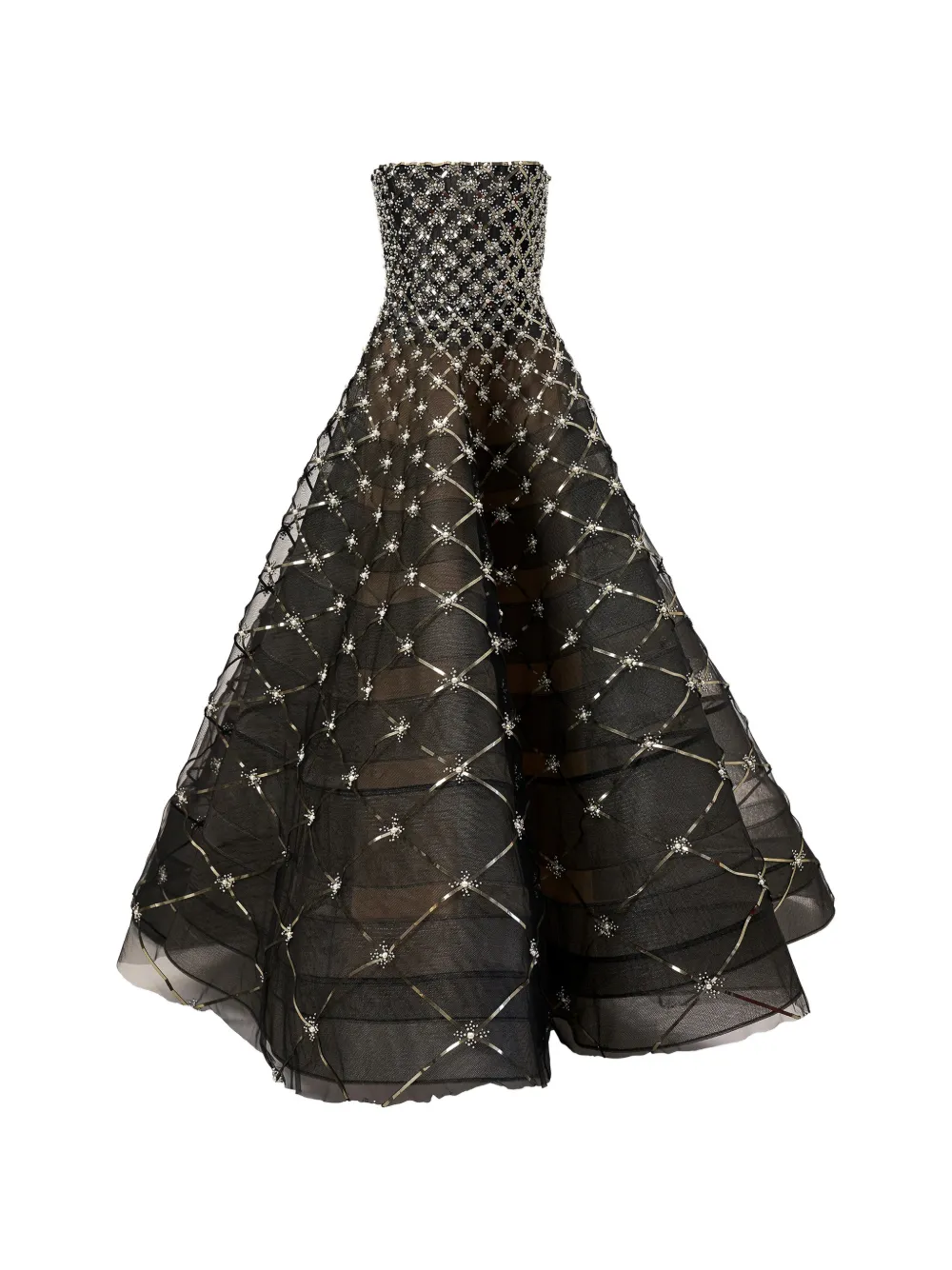 Carolina Herrera Abito da sera senza spalline con ricami - Nero