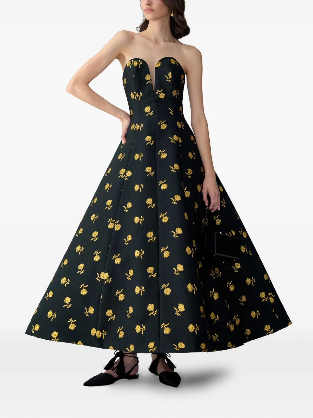Carolina Herrera Jacquard jurk met diepe V-hals Zwart