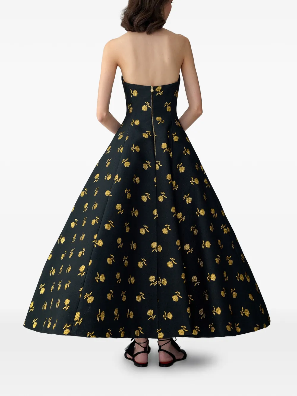 Carolina Herrera Jacquard jurk met diepe V-hals Zwart