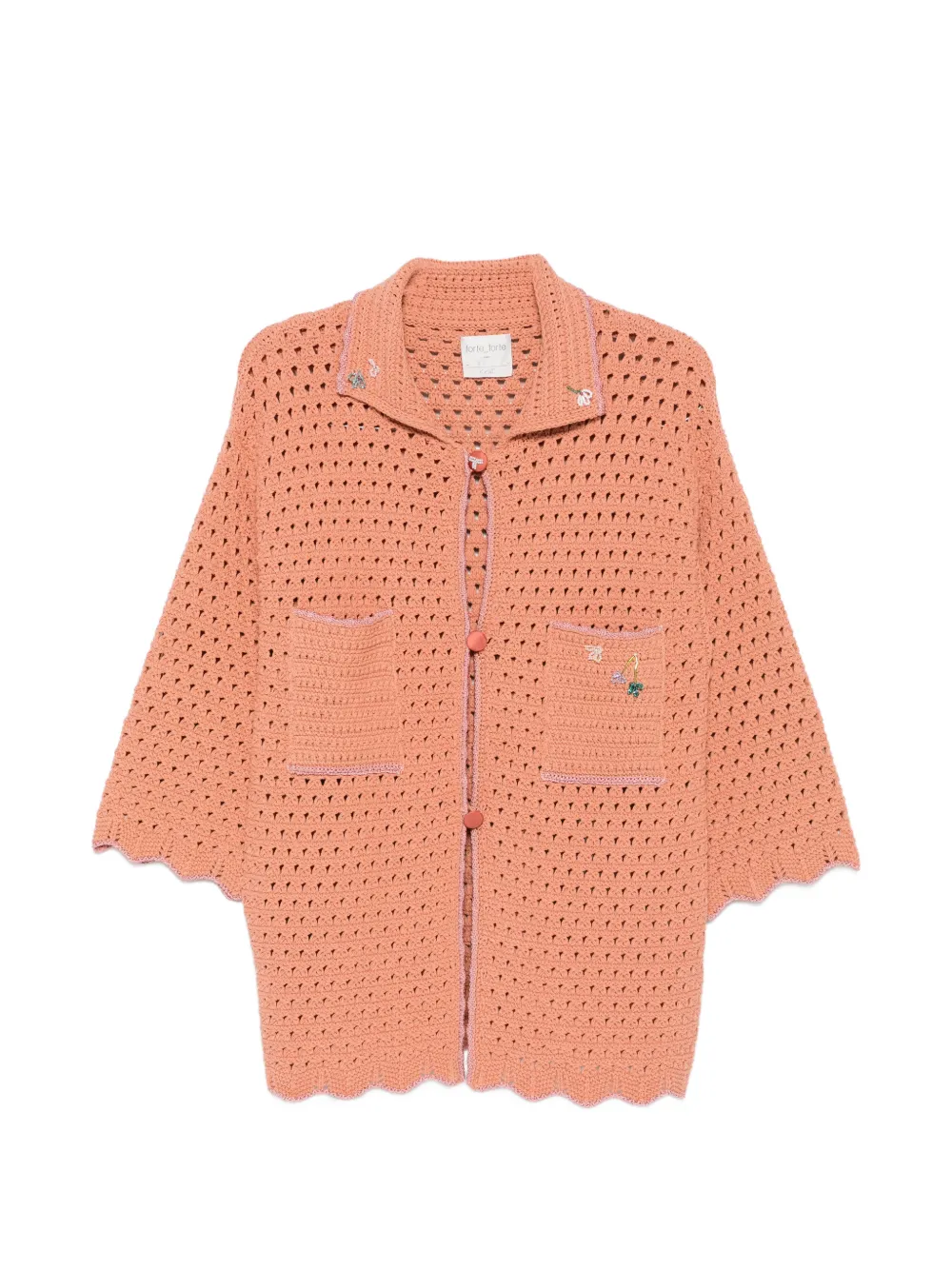 Forte Forte crochet-knit floral-embellished cardigan - Arancione