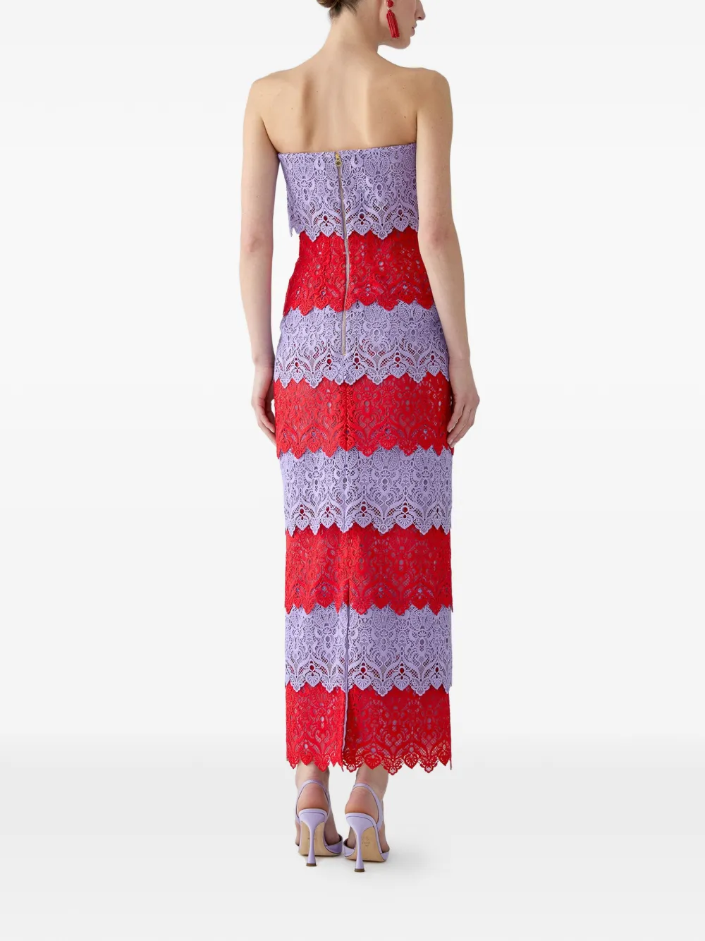 Carolina Herrera Strapless maxi-jurk met kanten afwerking Rood
