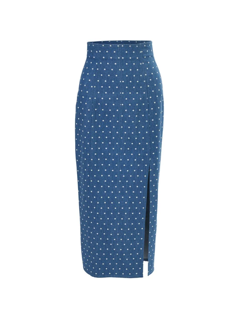 Carolina Herrera polka-dot denim high-waist midi skirt - Blu