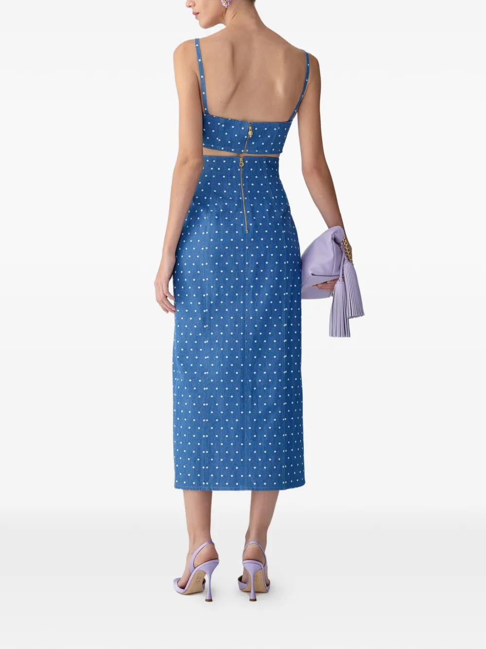 Carolina Herrera Denim high waist midi-rok met stippen Blauw