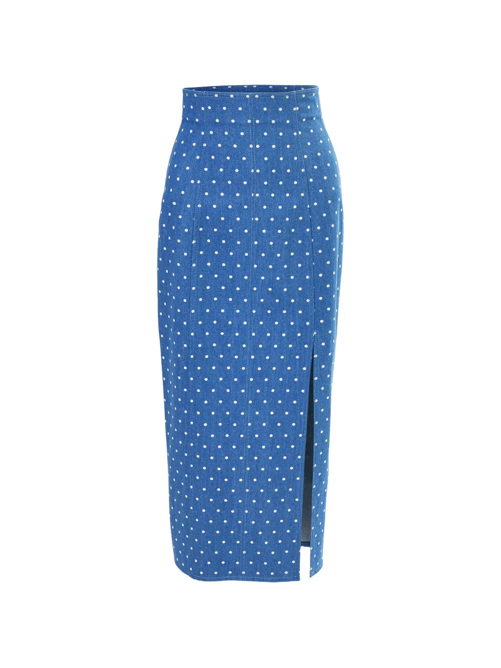 Carolina Herrera polka-dot denim high-waist midi skirt - Blu