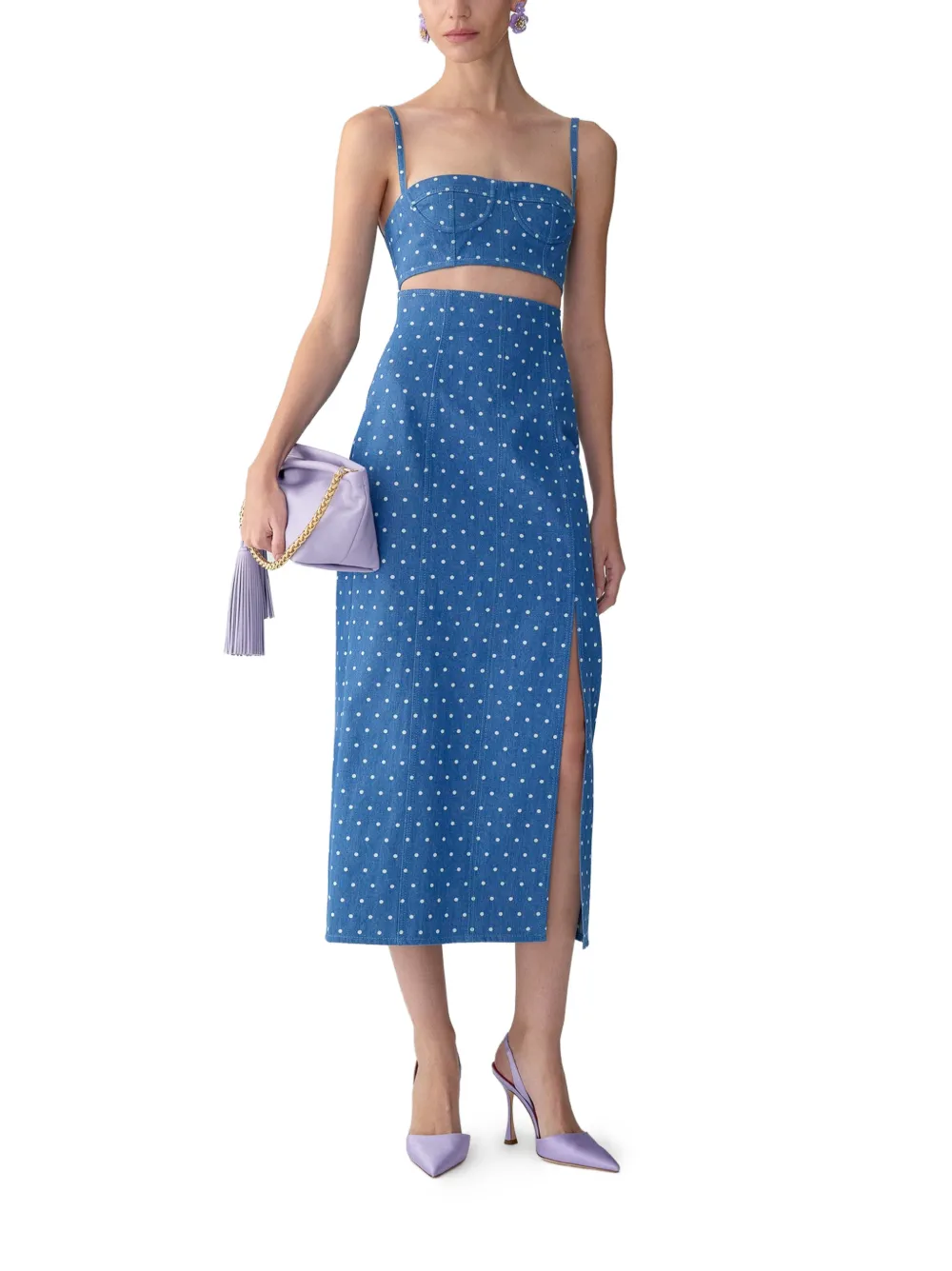Carolina Herrera Denim high waist midi-rok met stippen Blauw