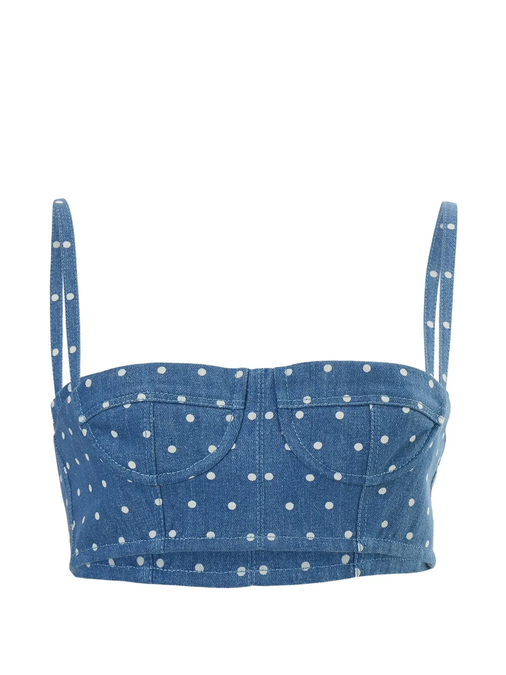 Carolina Herrera polka-dot denim cropped bustier top - Blu