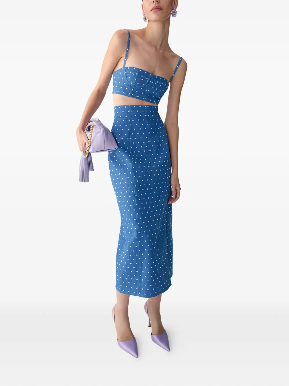 Carolina Herrera Denim cropped bustier top met stippen Blauw