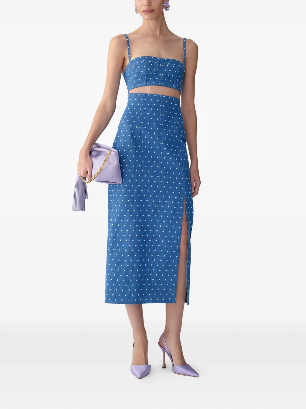 Carolina Herrera Denim cropped bustier top met stippen Blauw