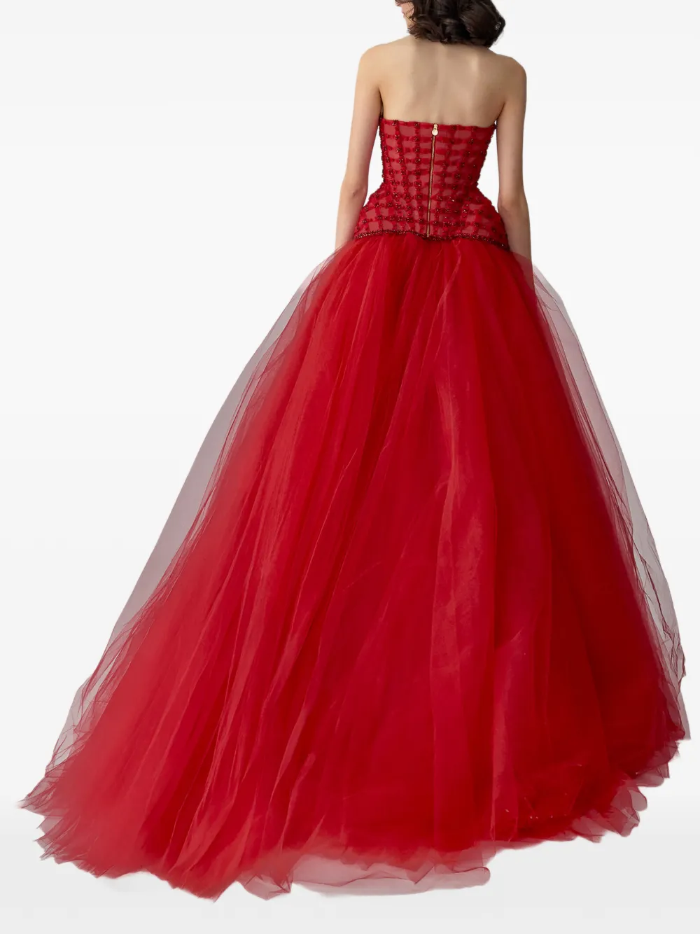 Carolina Herrera Strapless avondjurk met geborduurde kristallen Rood