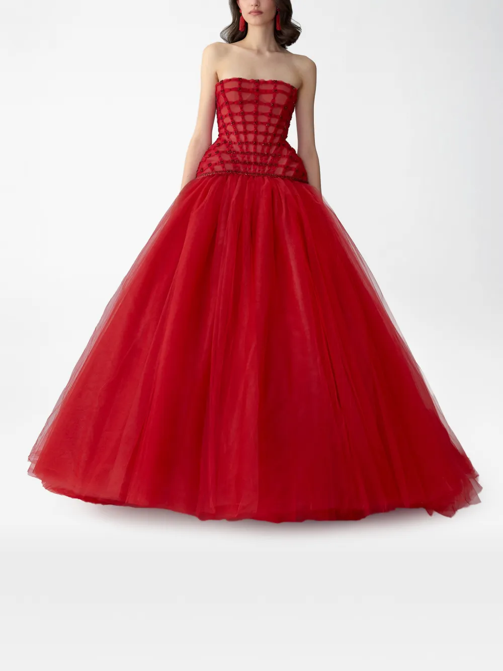 Carolina Herrera Strapless avondjurk met geborduurde kristallen Rood