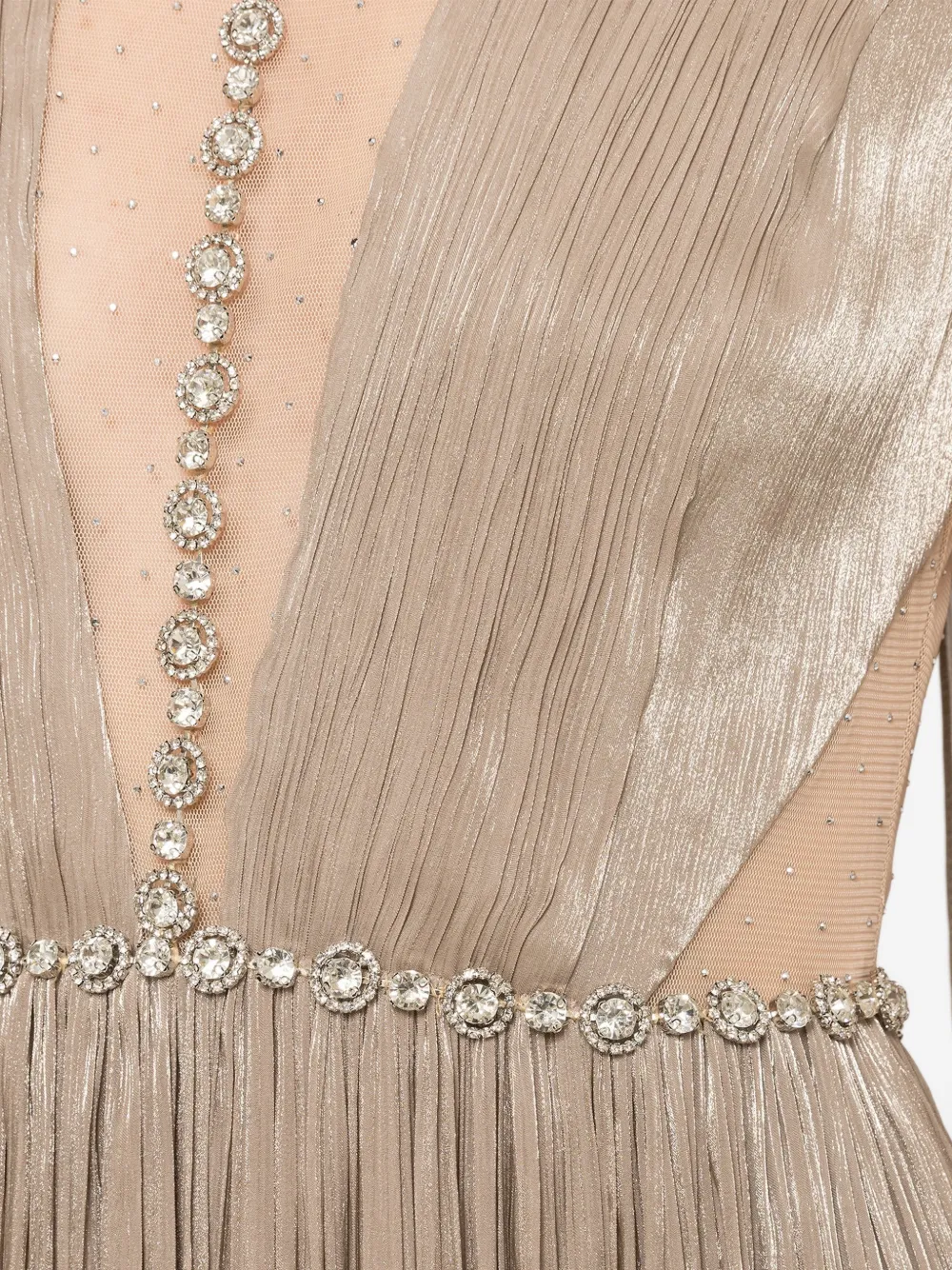 NISSA Chiffon maxi-jurk verfraaid met kristallen Beige