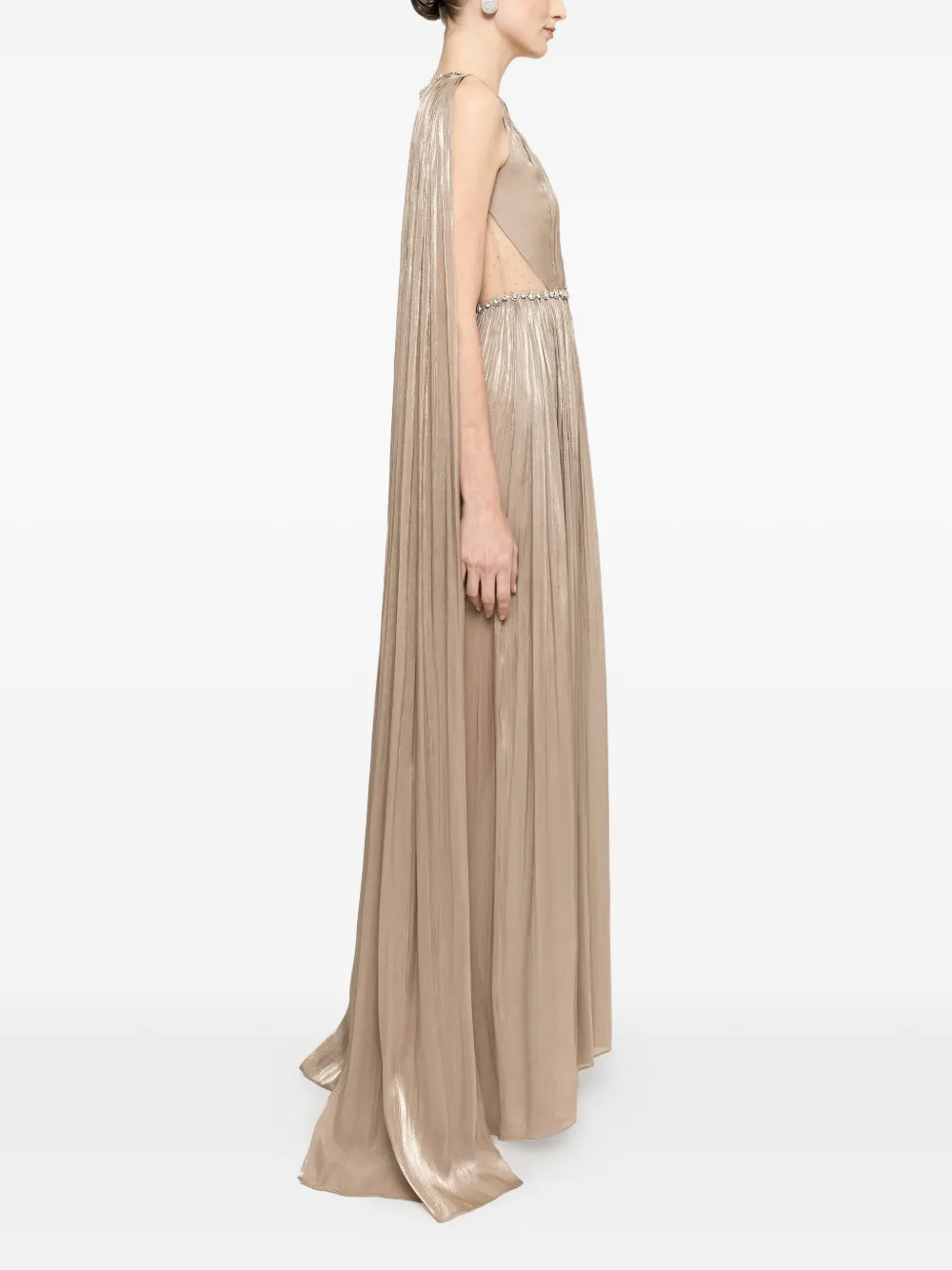 NISSA Chiffon maxi-jurk verfraaid met kristallen Beige