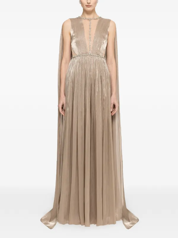 chiffon embellished maxi dress Xaqiouau Women's Round Neck Lace Embellished Chiffon Maxi Dress