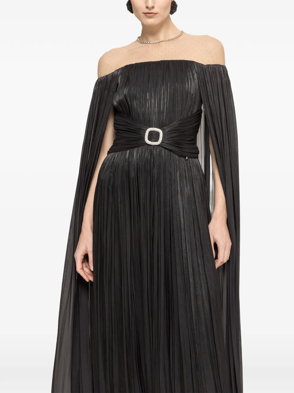 NISSA cape design maxi dress - Nero