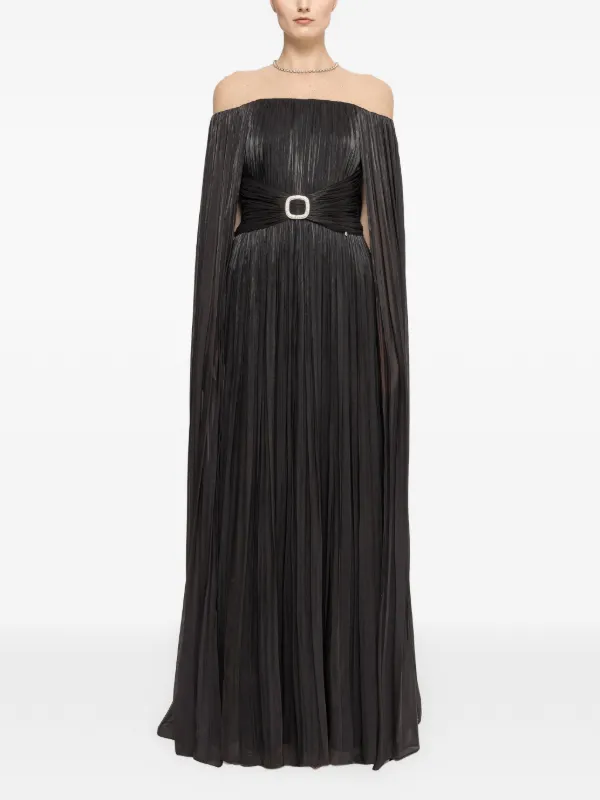 NISSA cape-design Chiffon Maxi Dress | Black
