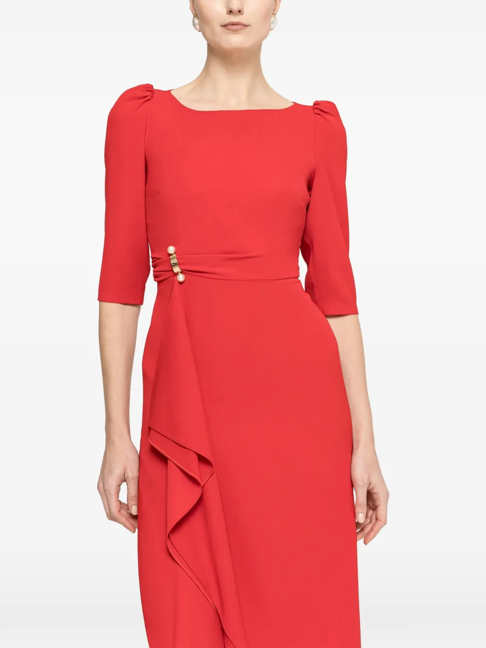 NISSA pearl-detail midi dress - Rosso