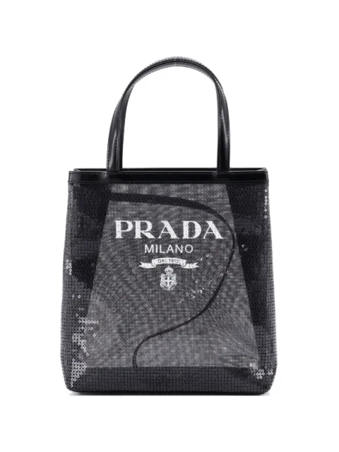 Prada Pre-Owned Logo Open Sequined Mesh Small tote bag