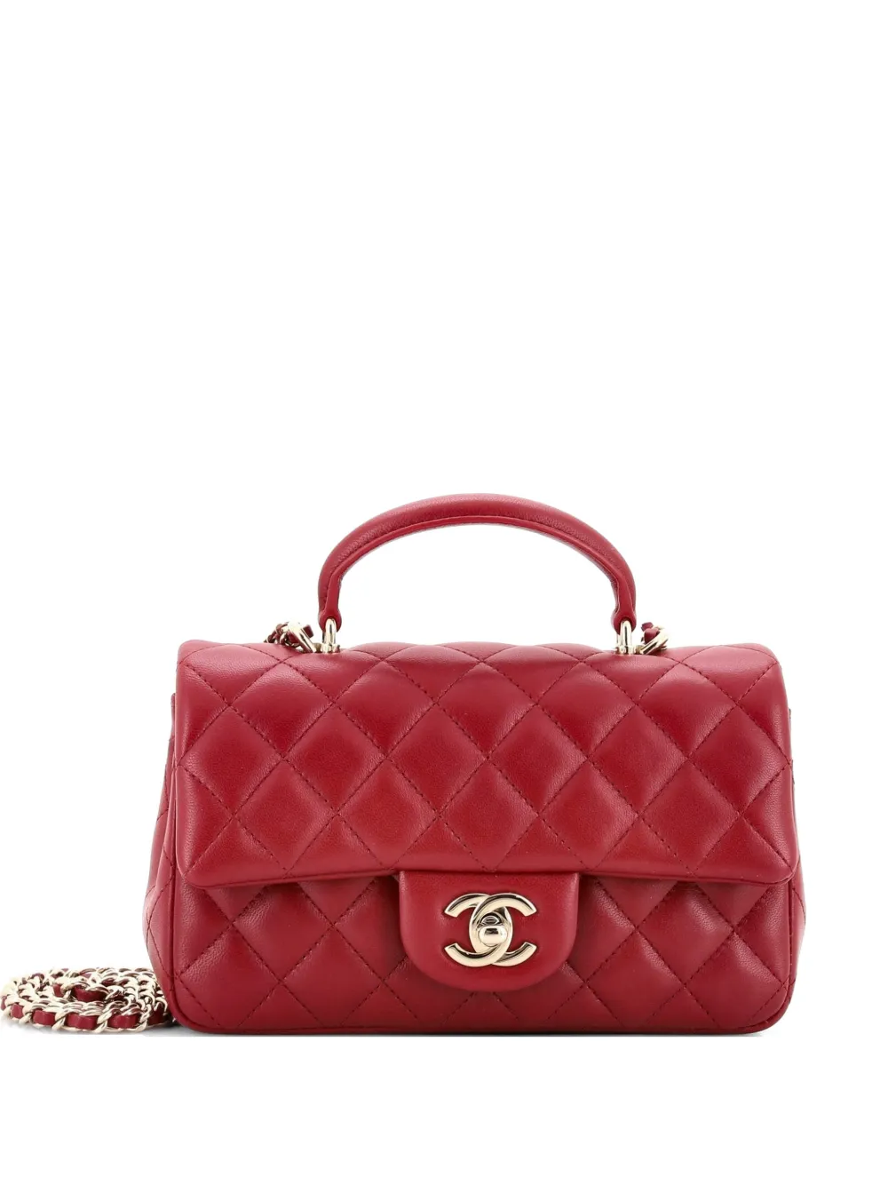 CHANEL Pre-Owned Classic Single Flap Top Handle Bag Quilted Lambskin Mini shoulder bag - Rosso