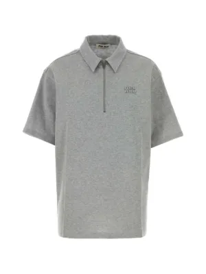 Prada logo-embroidered ribbed-knit Polo Shirt | Grey | FARFETCH UK